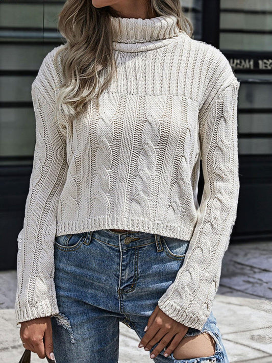Cable-Knit Turtleneck Sweater - Clothes For Her Online Store
