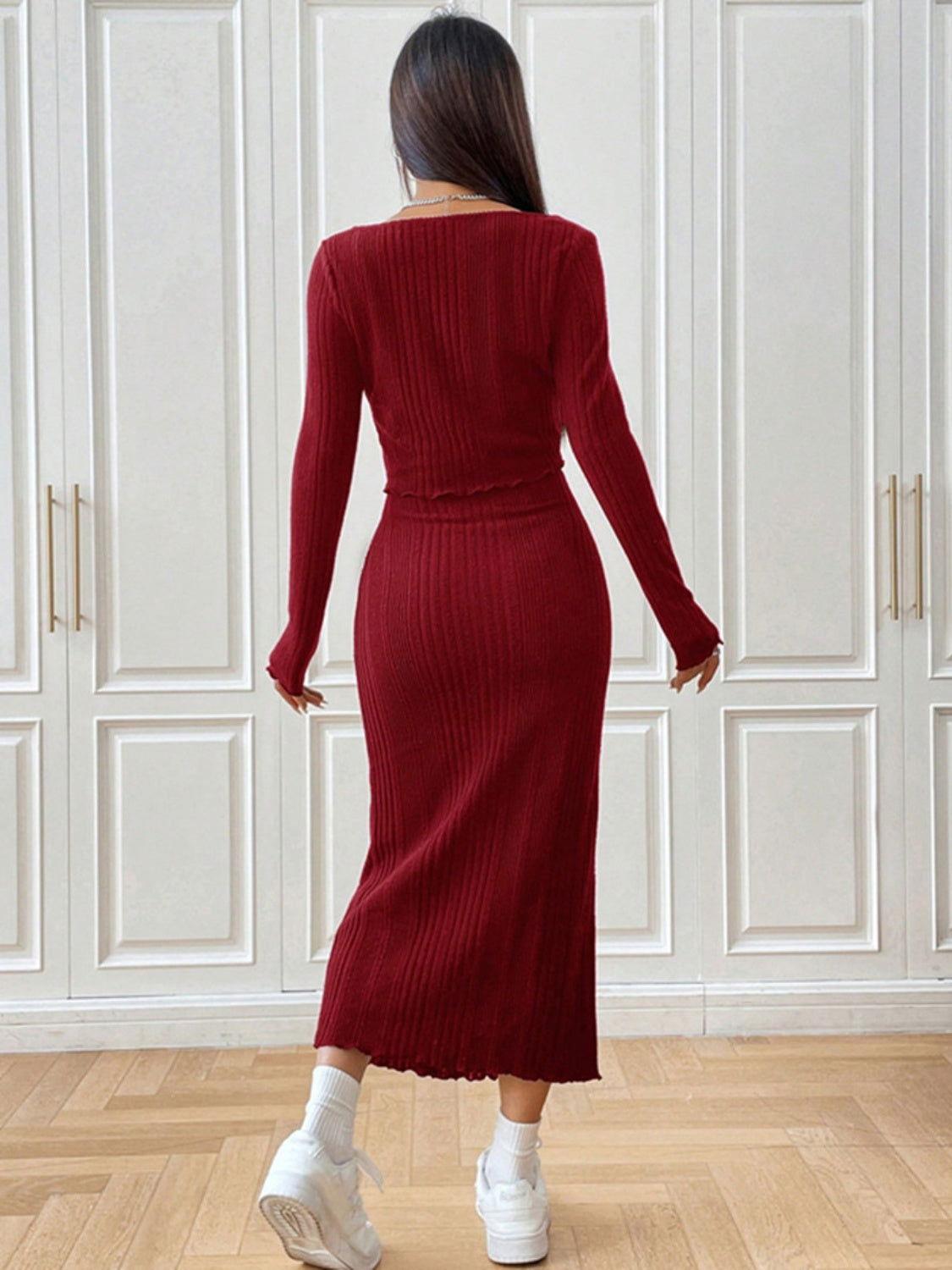 Cami Dress and Tied Long Sleeve Cardigan Set - Clothes For Her Online Store