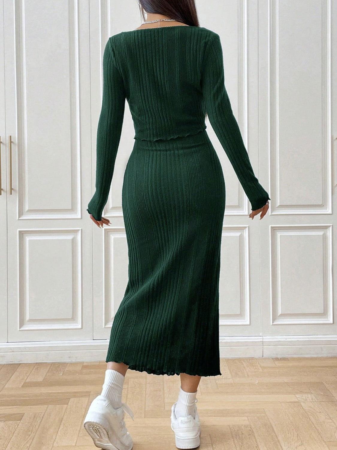 Cami Dress and Tied Long Sleeve Cardigan Set - Clothes For Her Online Store