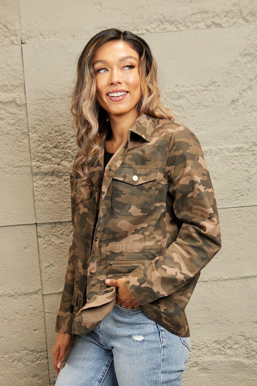 Camouflage Snap Down Jacket - Clothes For Her Online Store