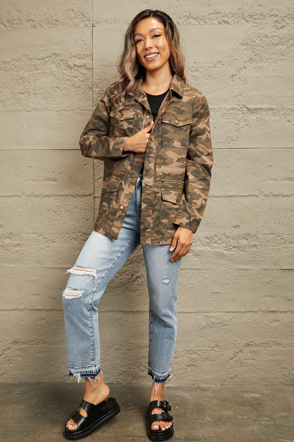 Camouflage Snap Down Jacket - Clothes For Her Online Store