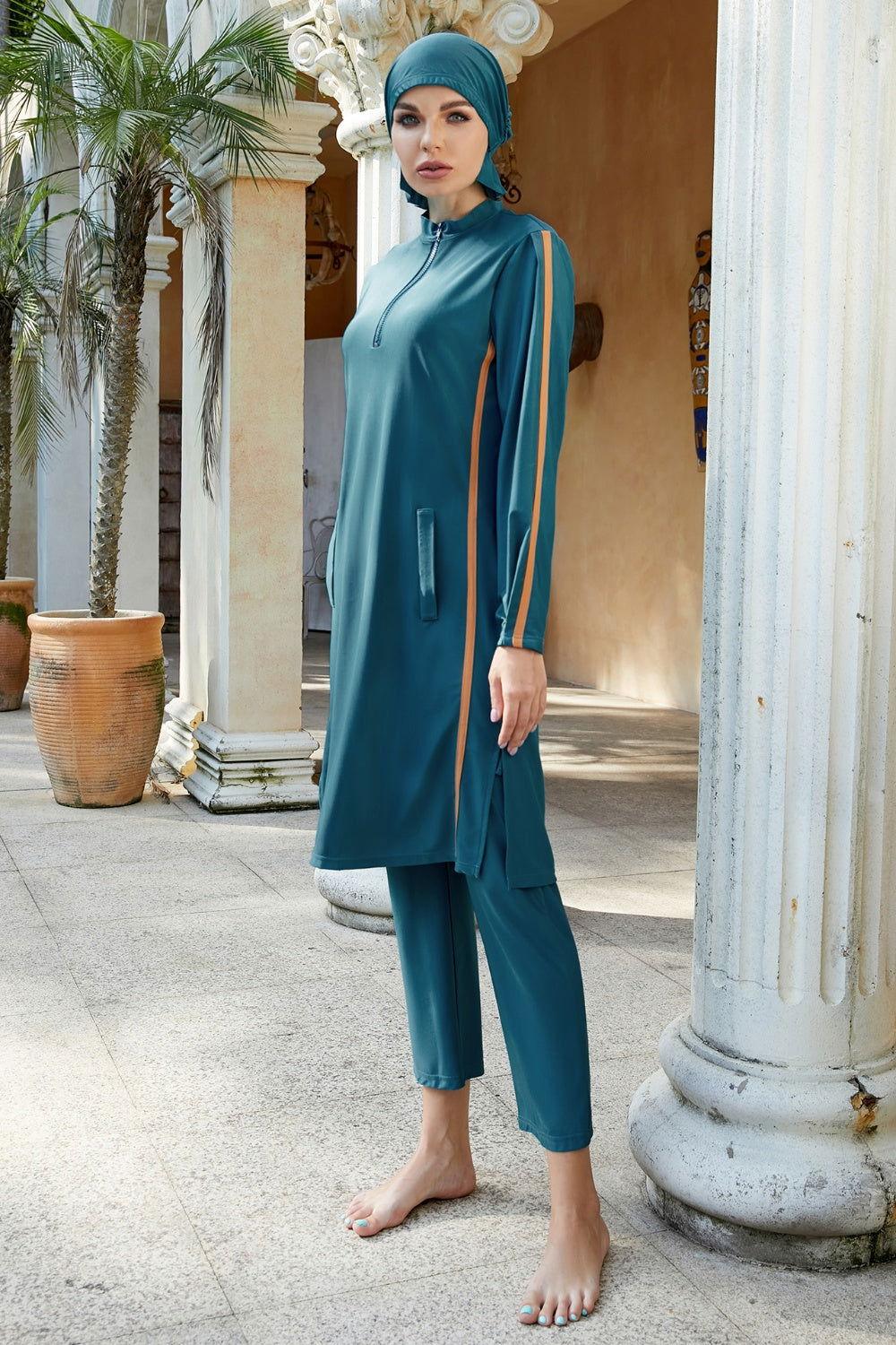 Cap, Quarter Zip Top and Pants Swim Set - Clothes For Her Online Store