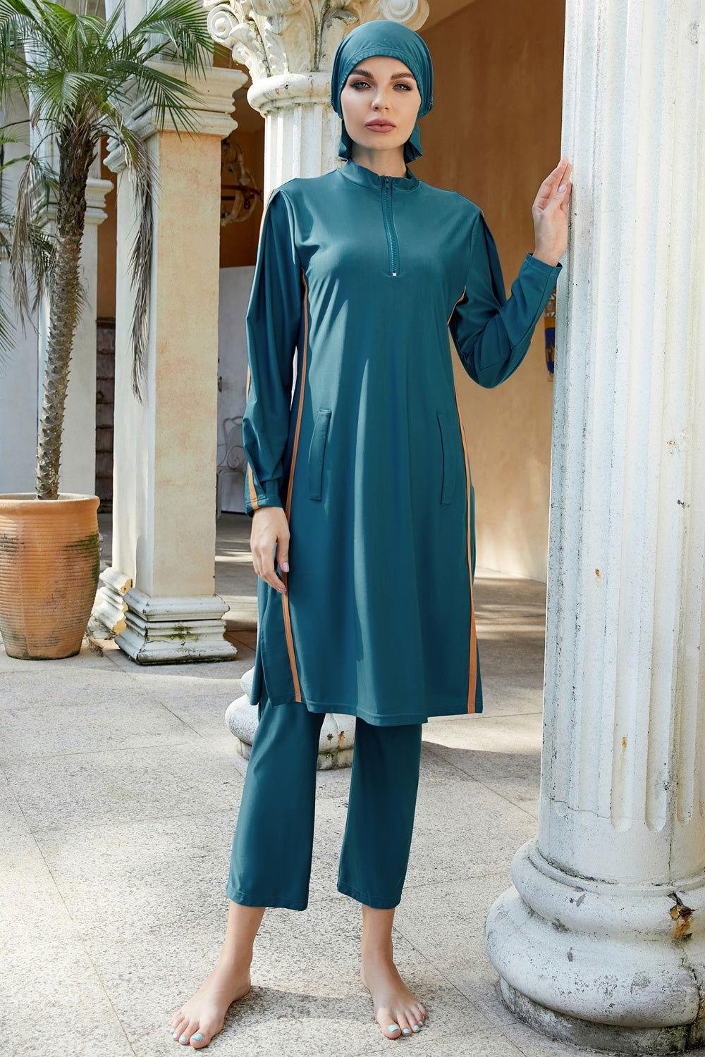 Cap, Quarter Zip Top and Pants Swim Set - Clothes For Her Online Store