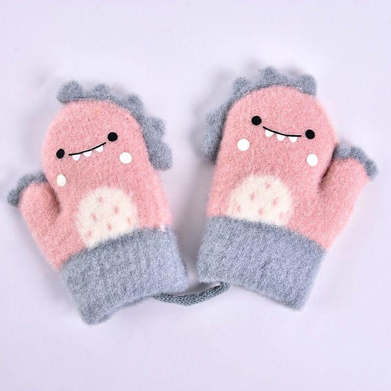 Cartoon Dinosaur Baby Gloves Warm Autumn Winter Kids Girl Boy Full Finger Gloves Knitted Thick Outdoor Children Toddler Mittens - Clothes For Her Online Store
