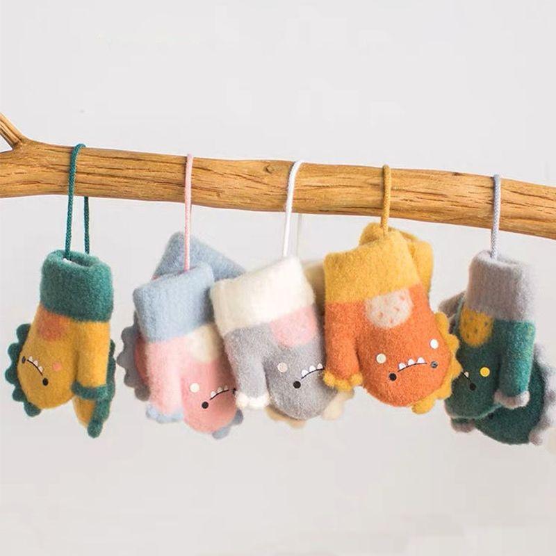 Cartoon Dinosaur Baby Gloves Warm Autumn Winter Kids Girl Boy Full Finger Gloves Knitted Thick Outdoor Children Toddler Mittens - Clothes For Her Online Store
