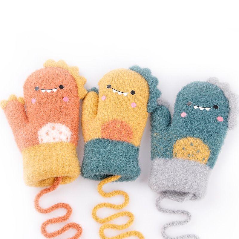 Cartoon Dinosaur Baby Gloves Warm Autumn Winter Kids Girl Boy Full Finger Gloves Knitted Thick Outdoor Children Toddler Mittens - Clothes For Her Online Store