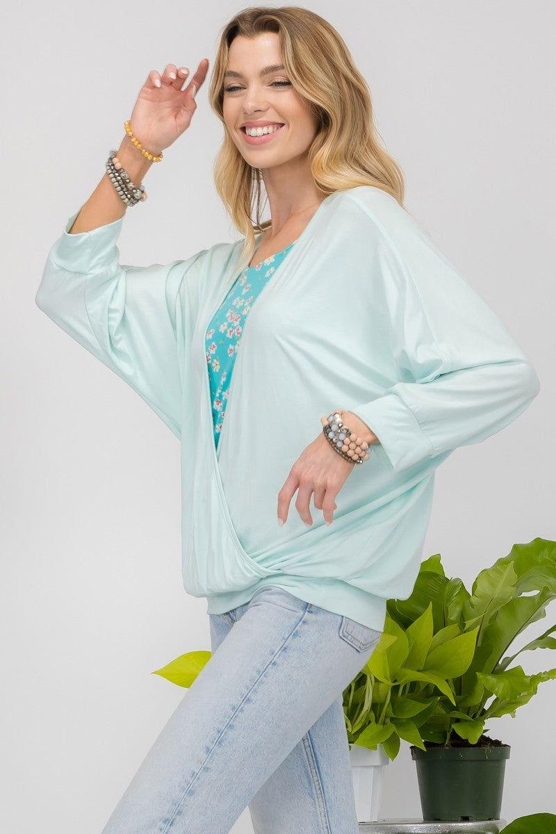 Celeste Full Size Floral Round Neck Top with Two Layer Detail - Clothes For Her Online Store