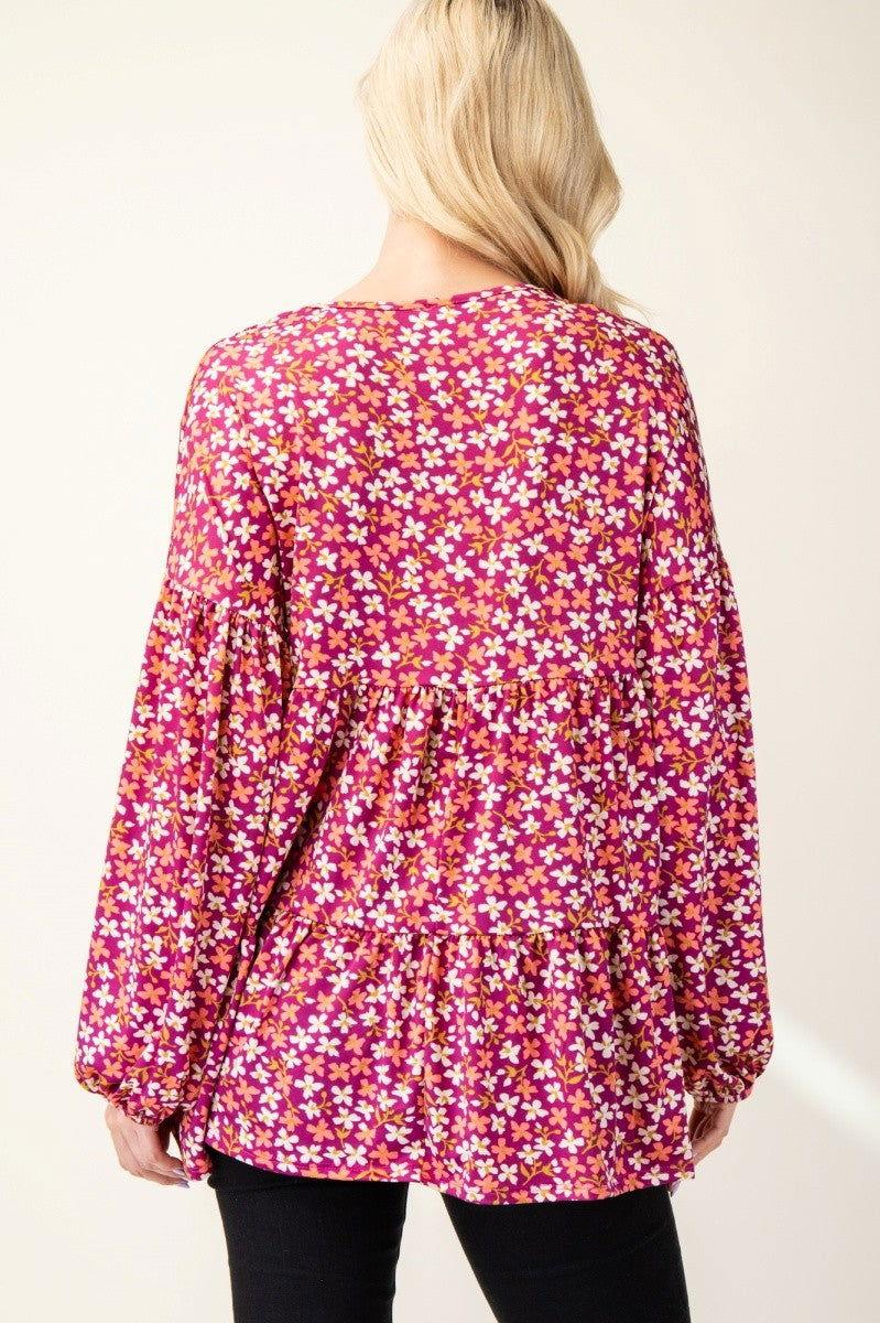 Celeste Full Size Floral V-Neck Balloon Sleeve Blouse