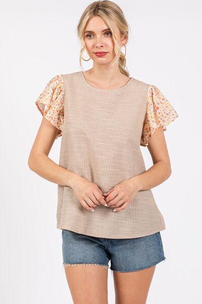 Ces Femme Round Neck Floral Short Sleeve Top - Clothes For Her Online Store