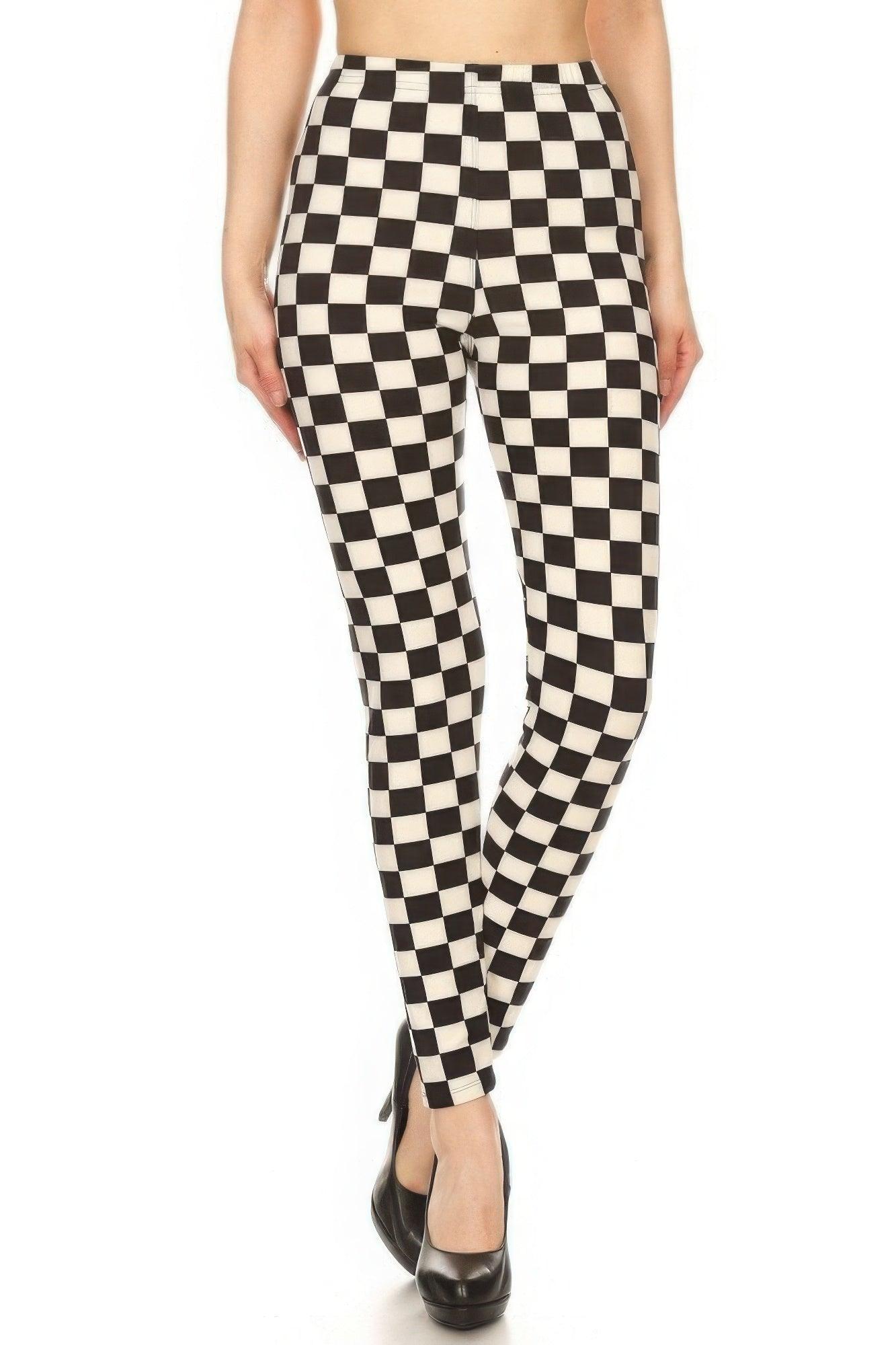 Checkered Printed High Waisted Leggings - Clothes For Her Online Store