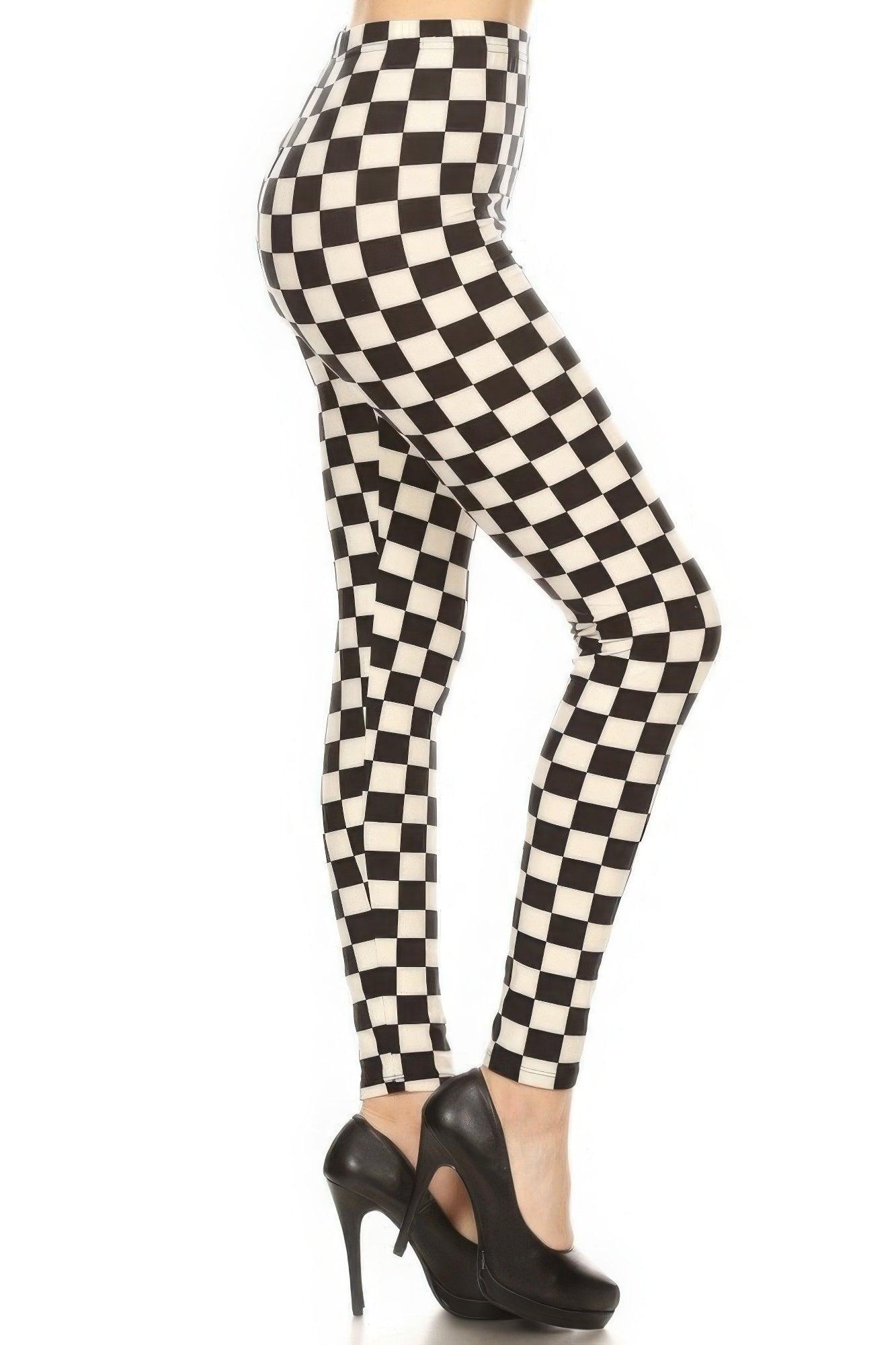 Checkered Printed High Waisted Leggings - Clothes For Her Online Store