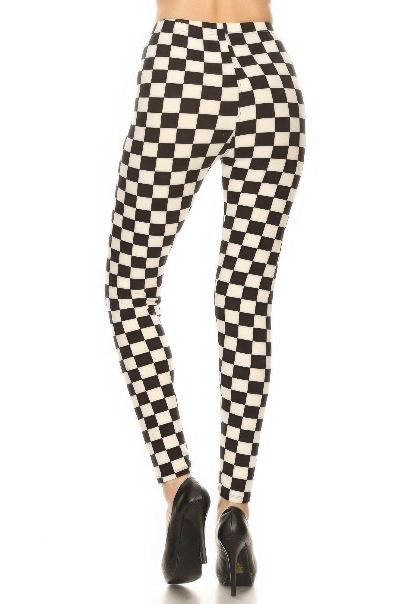 Checkered Printed High Waisted Leggings - Clothes For Her Online Store