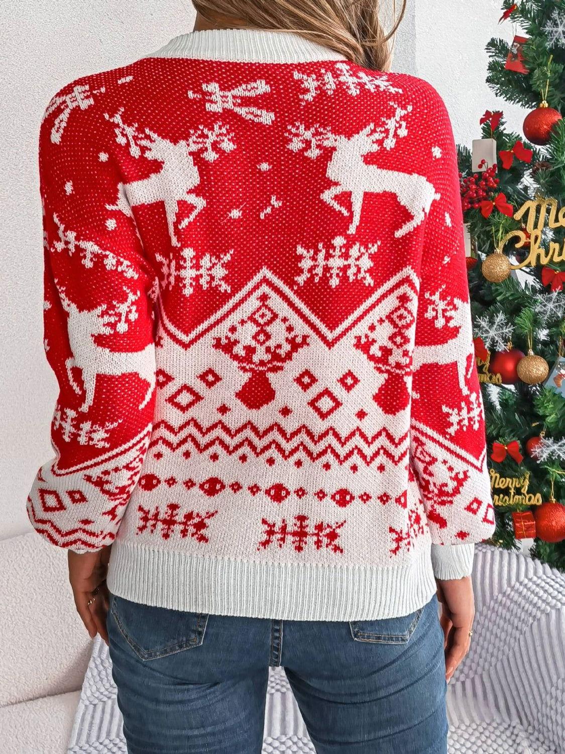 Christmas Element Round Neck Long Sleeve Sweater - Clothes For Her Online Store