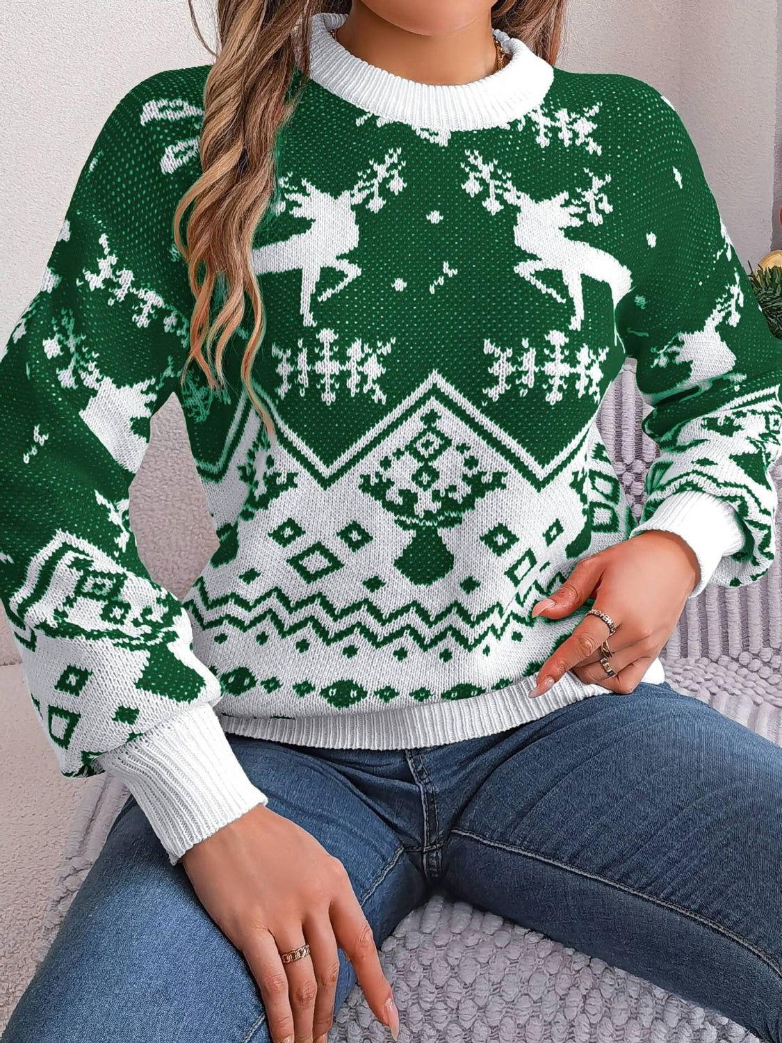Christmas Element Round Neck Long Sleeve Sweater - Clothes For Her Online Store