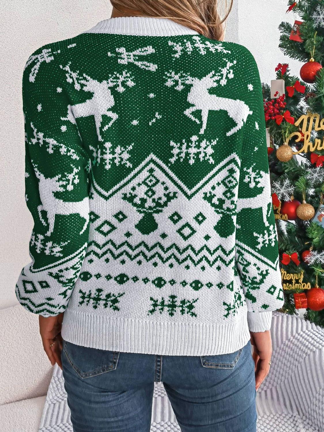 Christmas Element Round Neck Long Sleeve Sweater - Clothes For Her Online Store