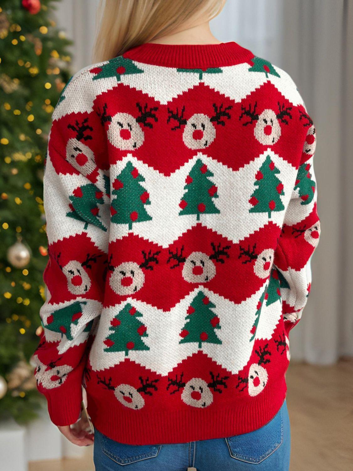 Christmas Element Round Neck Long Sleeve Sweater - Clothes For Her Online Store