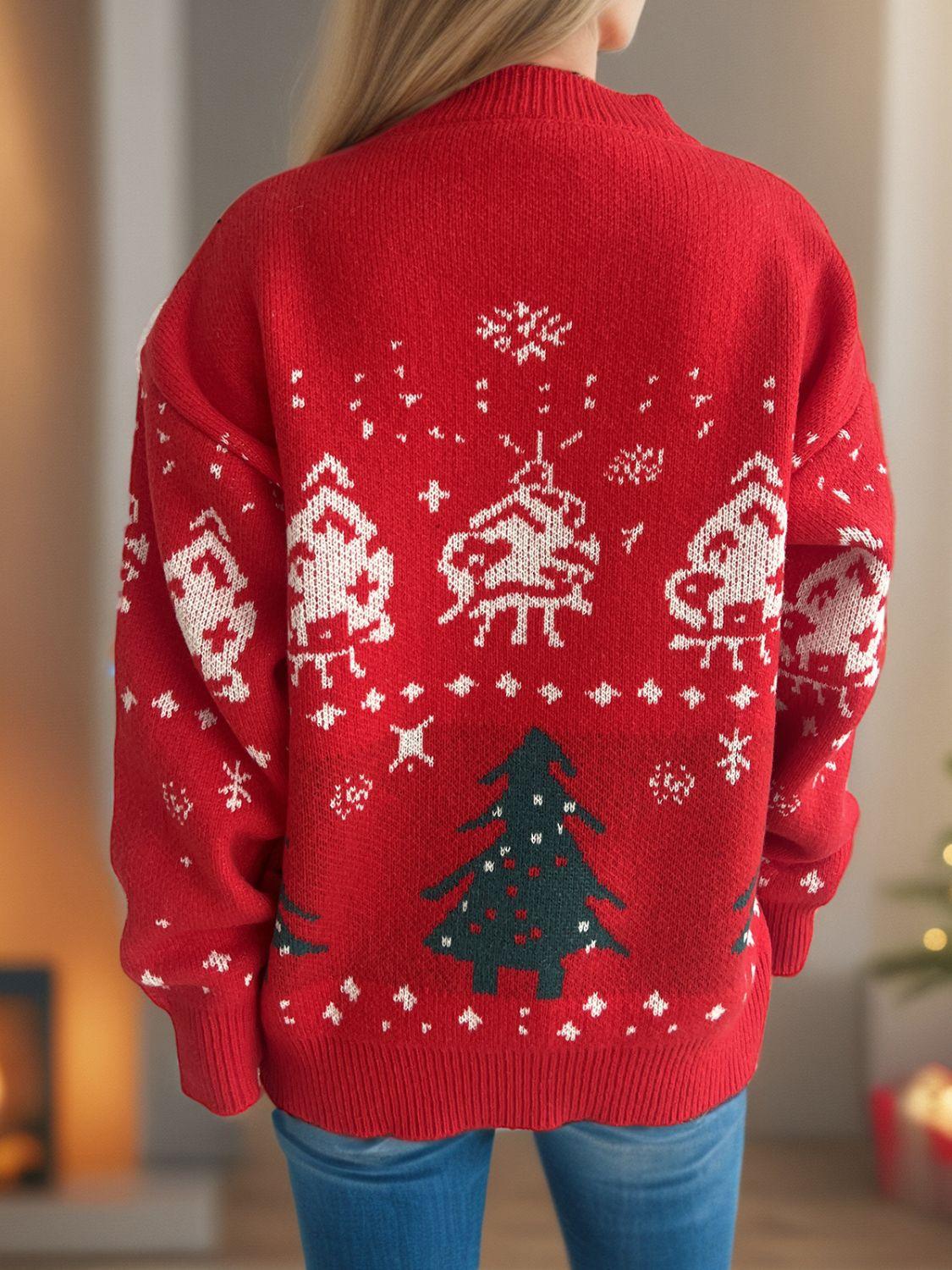 Christmas Element Round Neck Long Sleeve Sweater - Clothes For Her Online Store