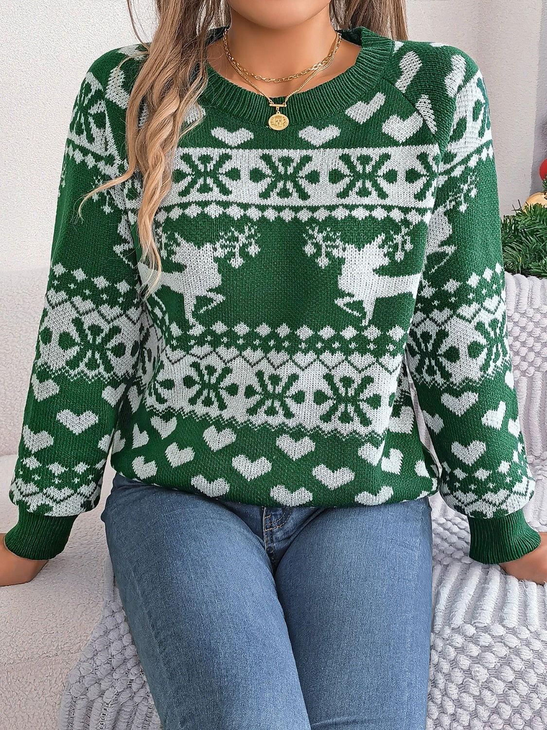 Christmas Element Round Neck Long Sleeve Sweater - Clothes For Her Online Store