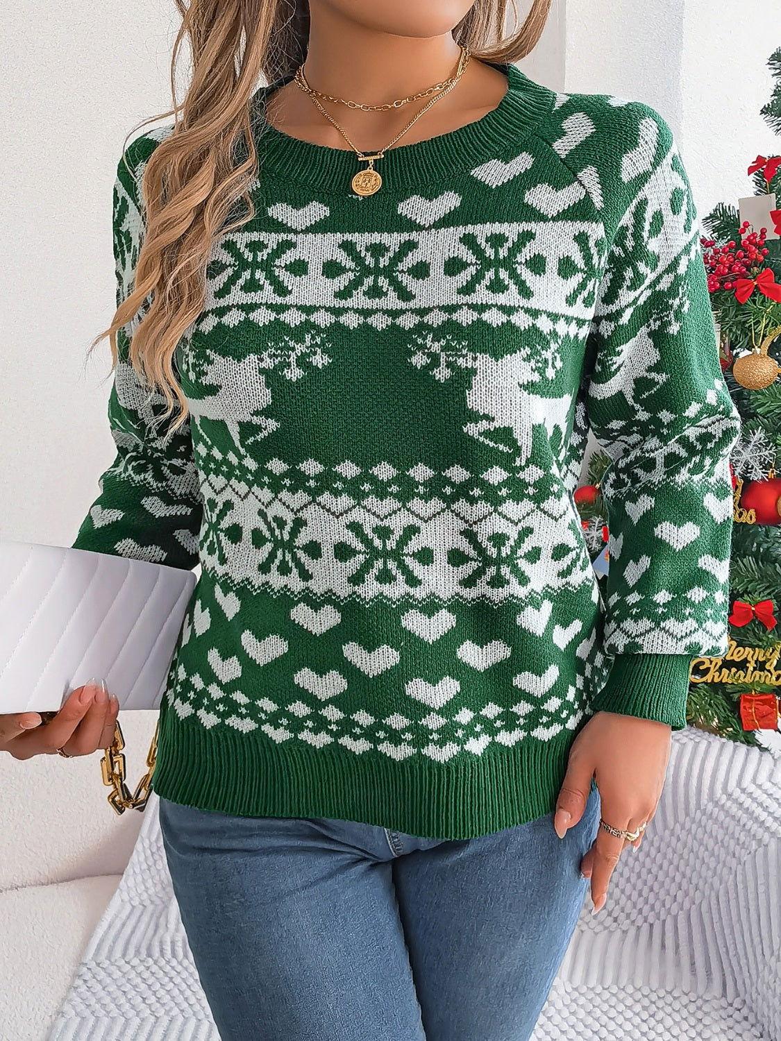 Christmas Element Round Neck Long Sleeve Sweater - Clothes For Her Online Store