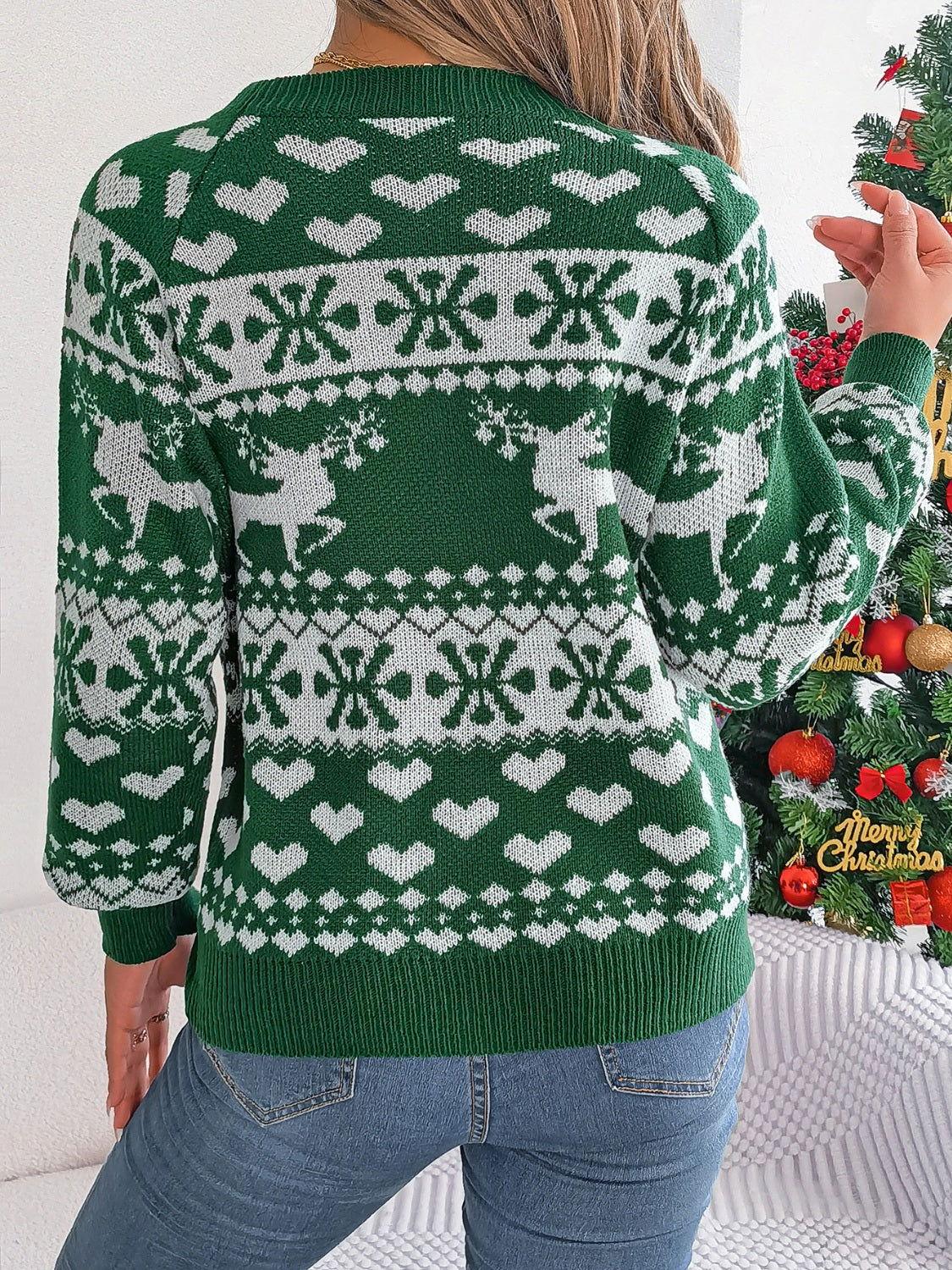 Christmas Element Round Neck Long Sleeve Sweater - Clothes For Her Online Store