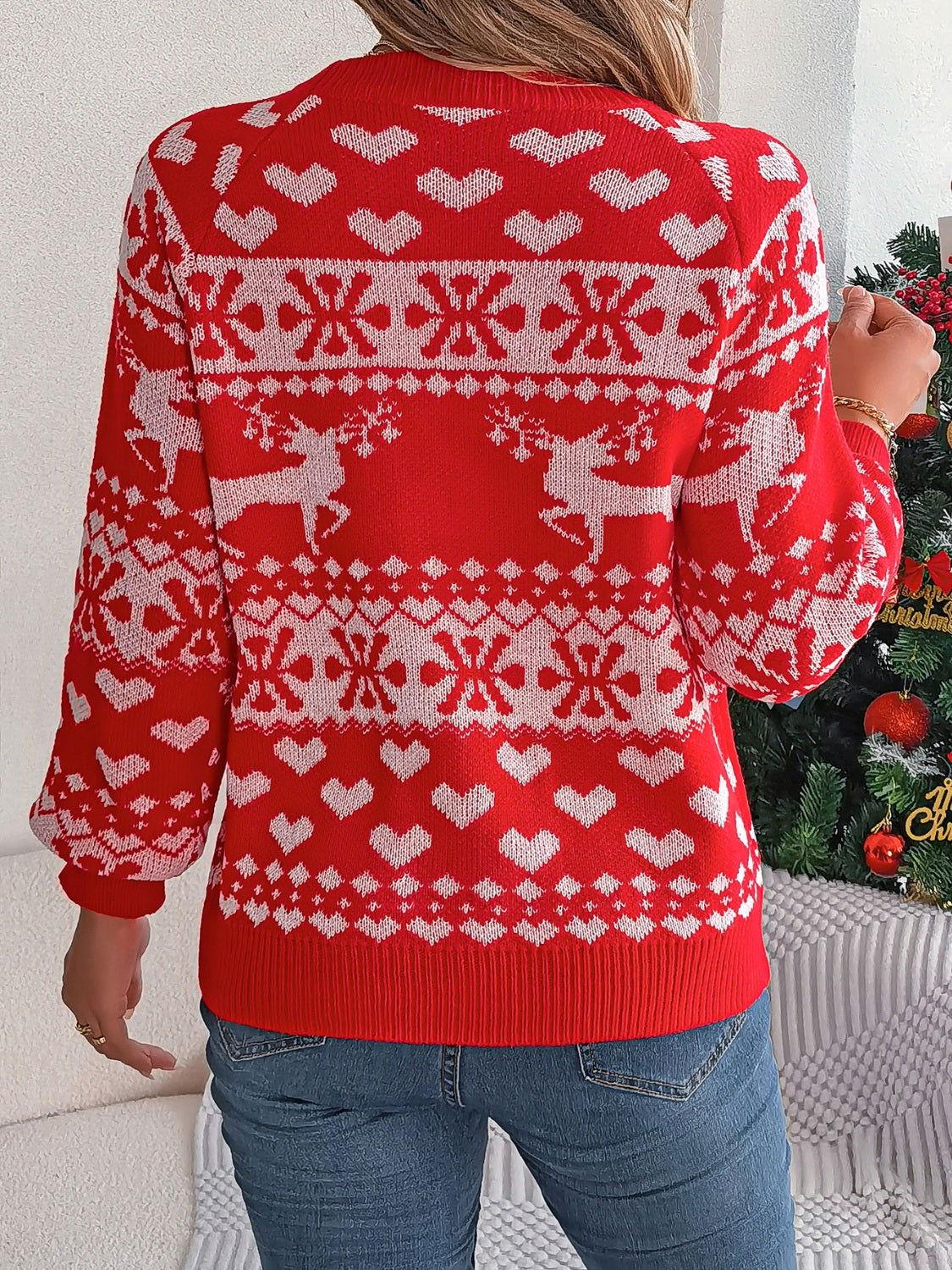 Christmas Element Round Neck Long Sleeve Sweater - Clothes For Her Online Store