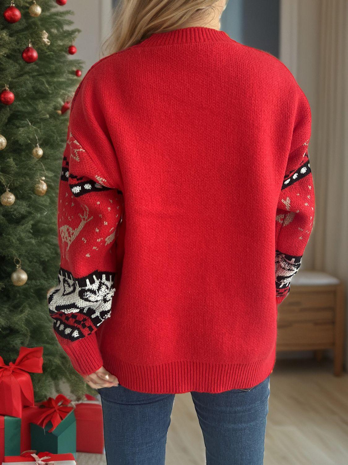 Christmas Element Round Neck Long Sleeve Sweater - Clothes For Her Online Store