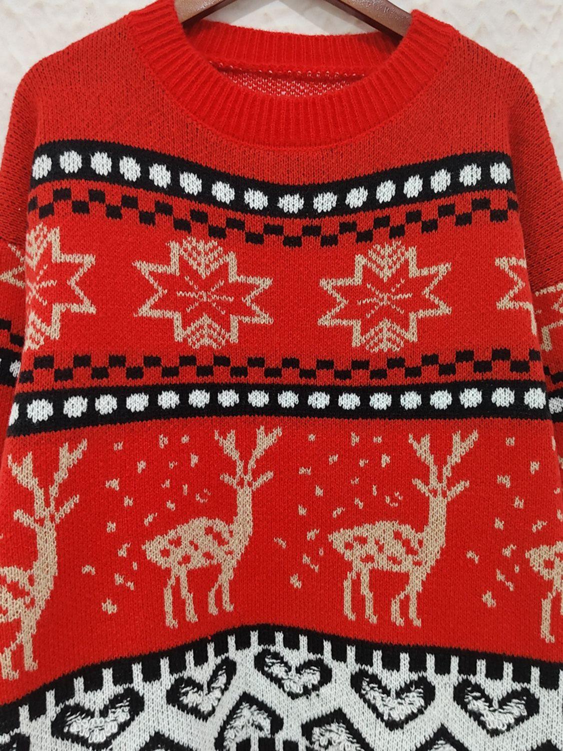 Christmas Element Round Neck Long Sleeve Sweater - Clothes For Her Online Store