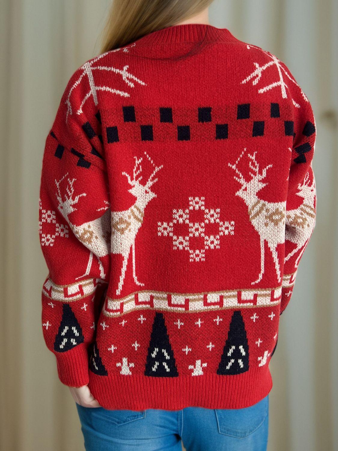Christmas Element Round Neck Long Sleeve Sweater - Clothes For Her Online Store