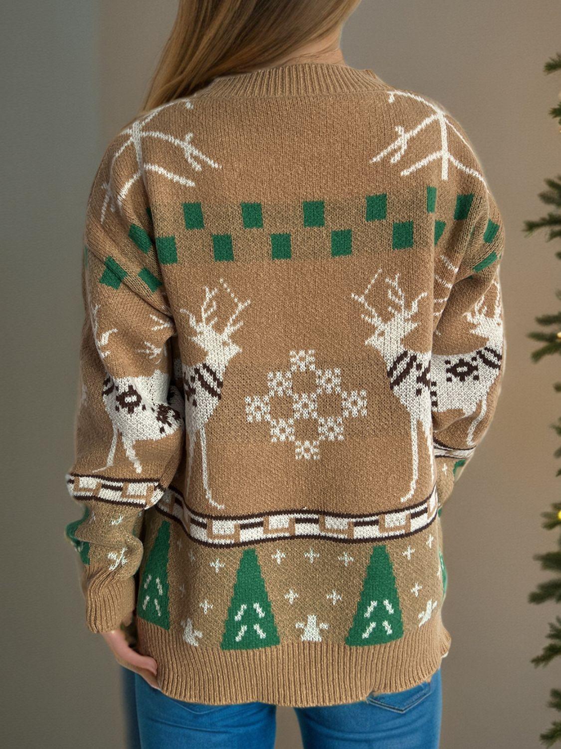Christmas Element Round Neck Long Sleeve Sweater - Clothes For Her Online Store