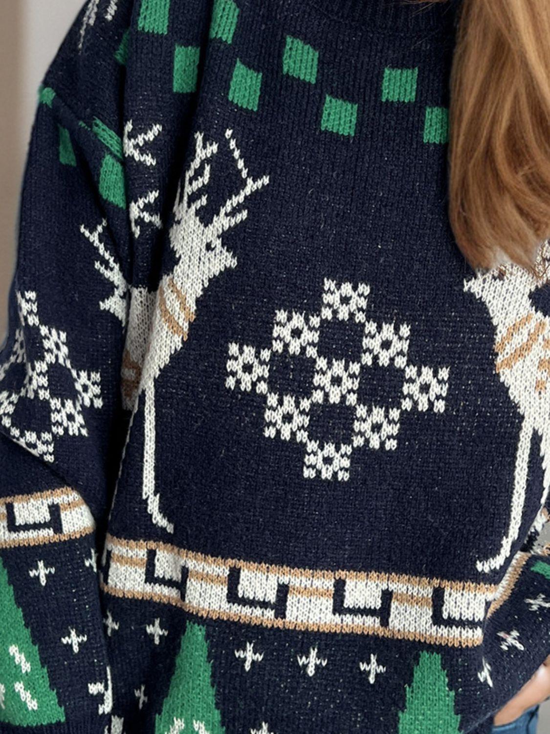 Christmas Element Round Neck Long Sleeve Sweater - Clothes For Her Online Store