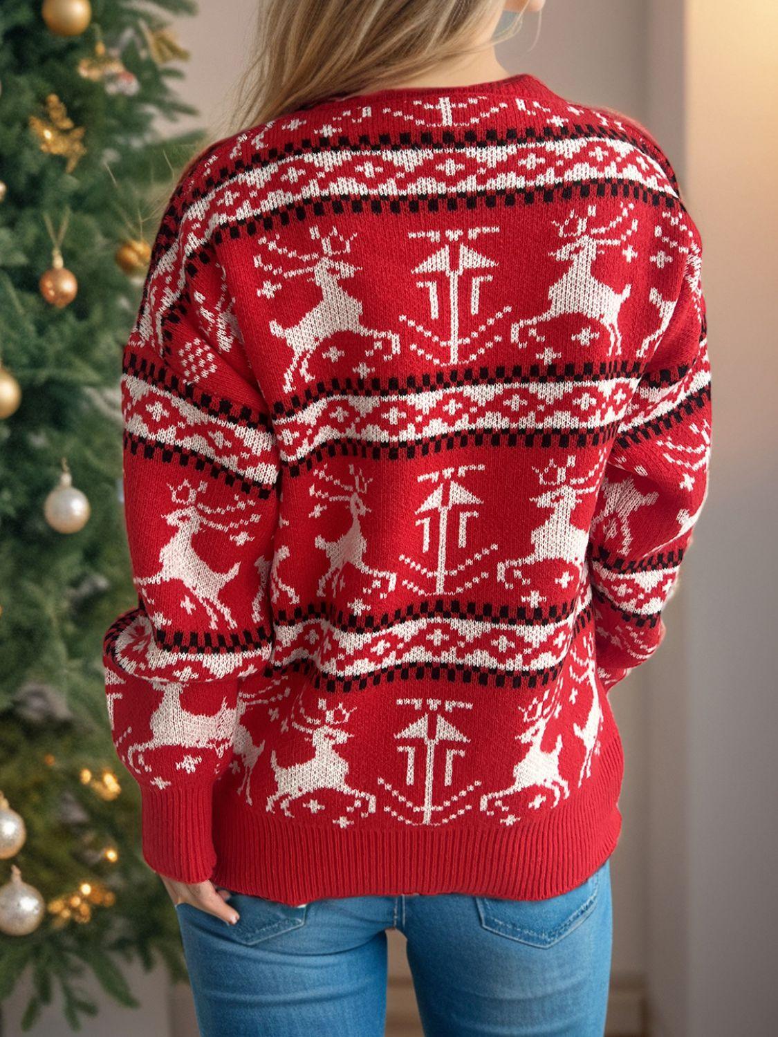 Christmas Element Round Neck Long Sleeve Sweater - Clothes For Her Online Store