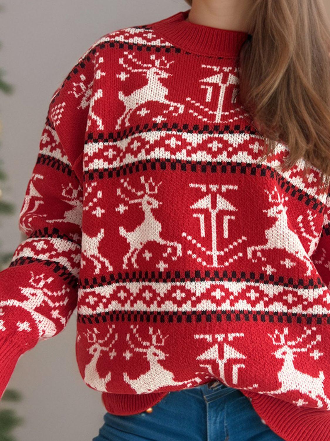 Christmas Element Round Neck Long Sleeve Sweater - Clothes For Her Online Store
