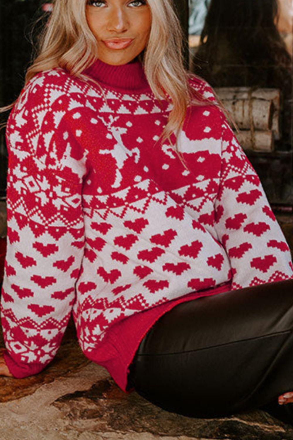 Christmas Element Turtleneck Long Sleeve Sweater - Clothes For Her Online Store