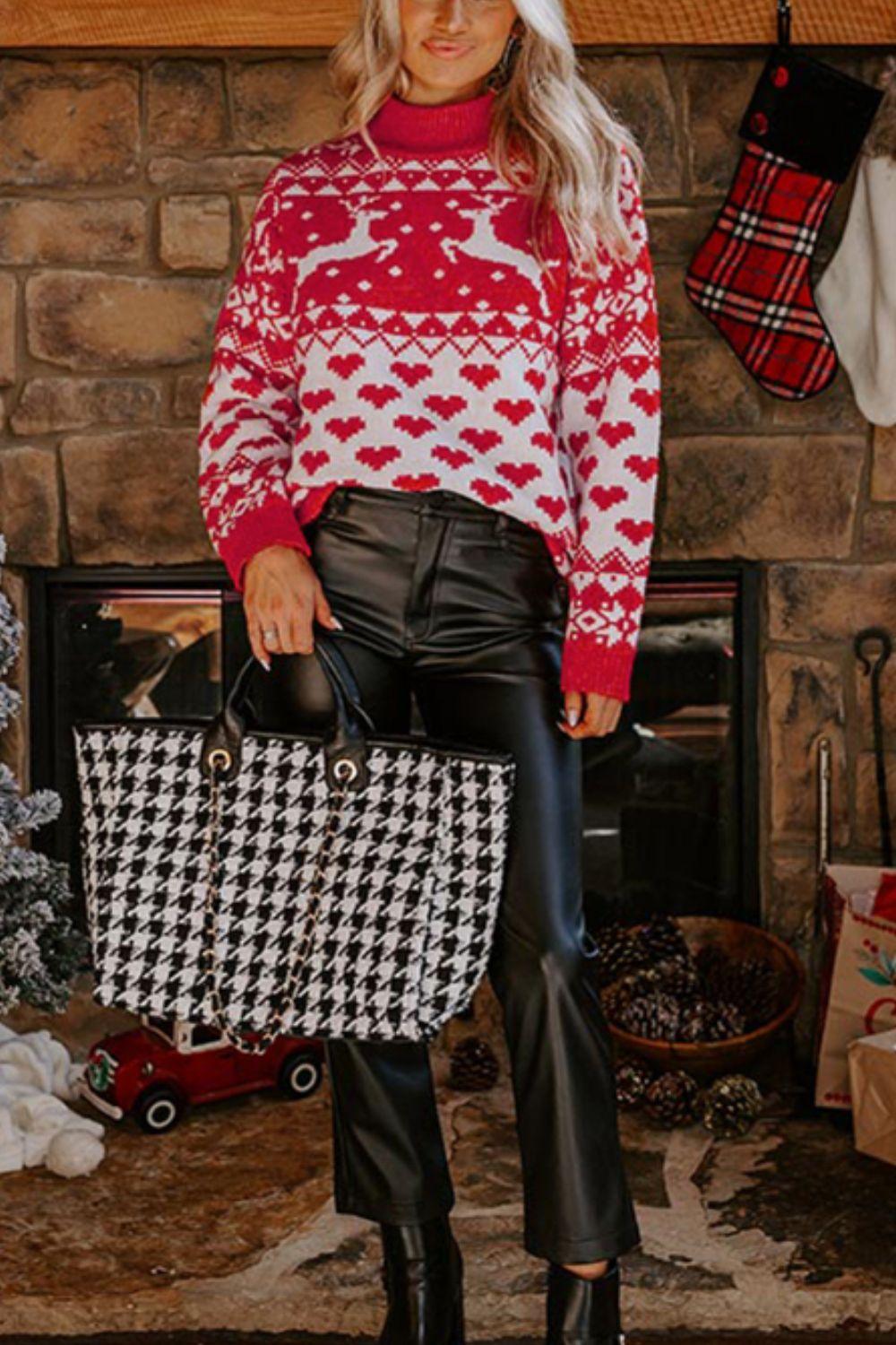 Christmas Element Turtleneck Long Sleeve Sweater - Clothes For Her Online Store