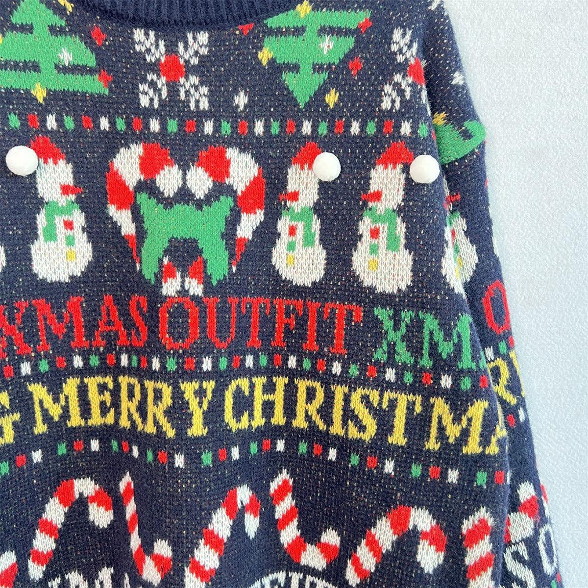 Christmas Pattern Round Neck Long Sleeve Sweater - Clothes For Her Online Store