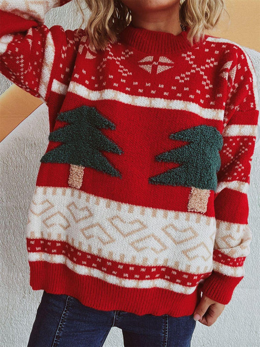 Christmas Tree Mock Neck Long Sleeve Sweater - Clothes For Her Online Store