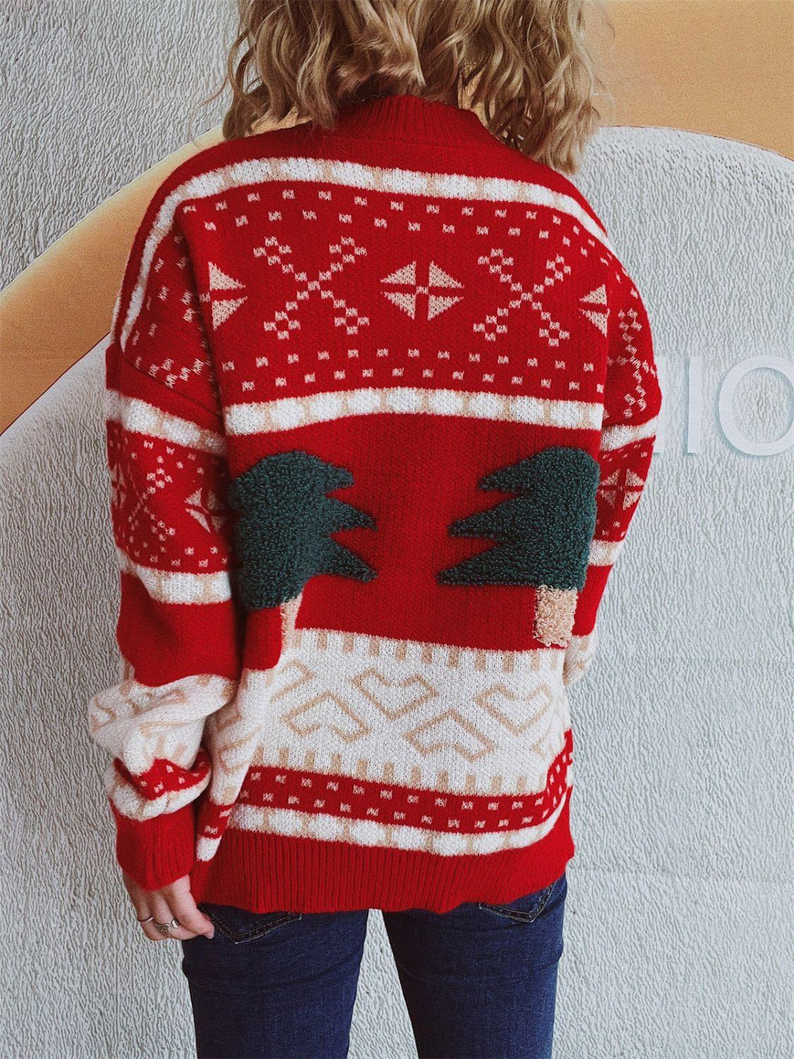 Christmas Tree Mock Neck Long Sleeve Sweater - Clothes For Her Online Store