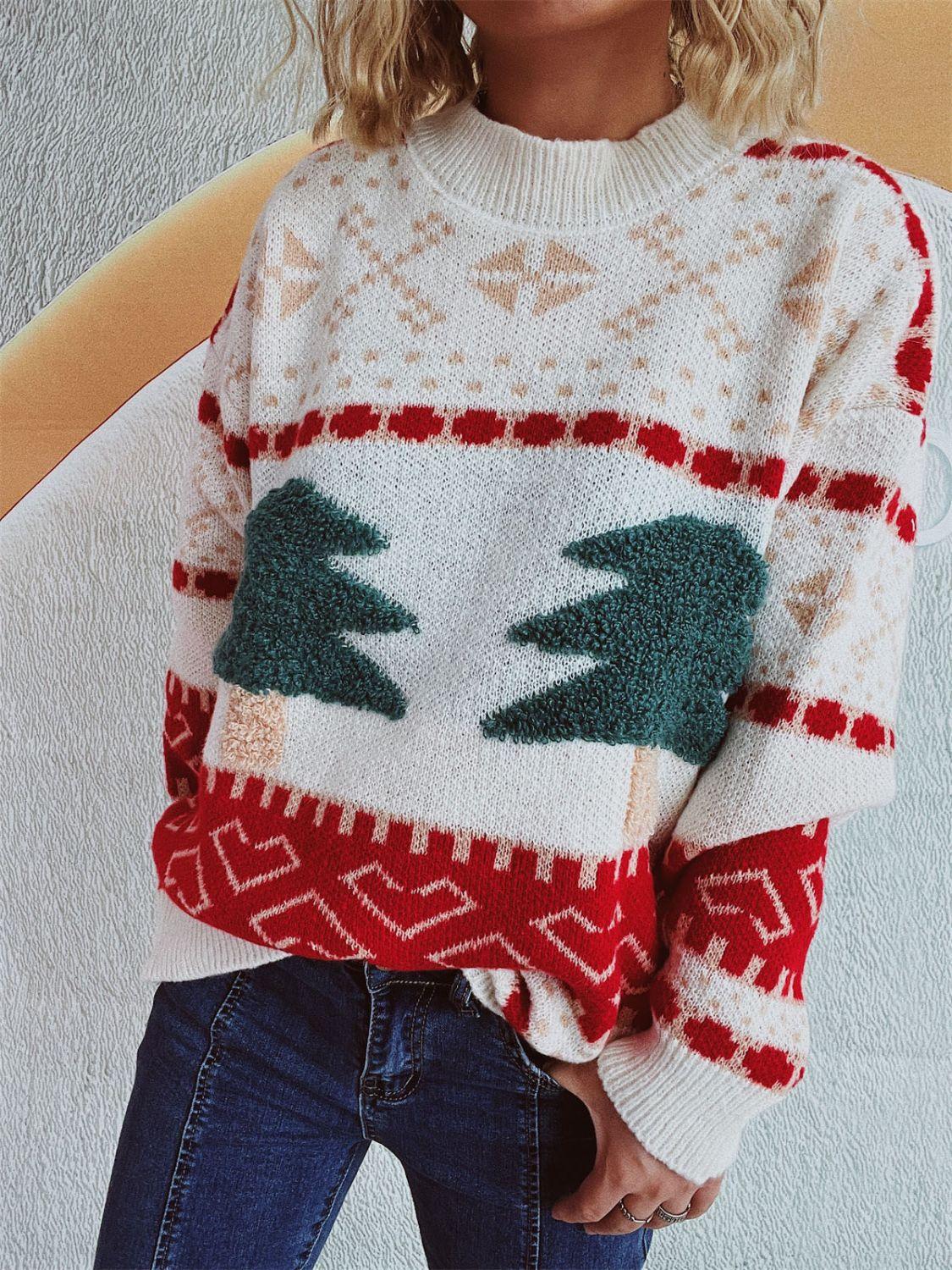 Christmas Tree Mock Neck Long Sleeve Sweater - Clothes For Her Online Store