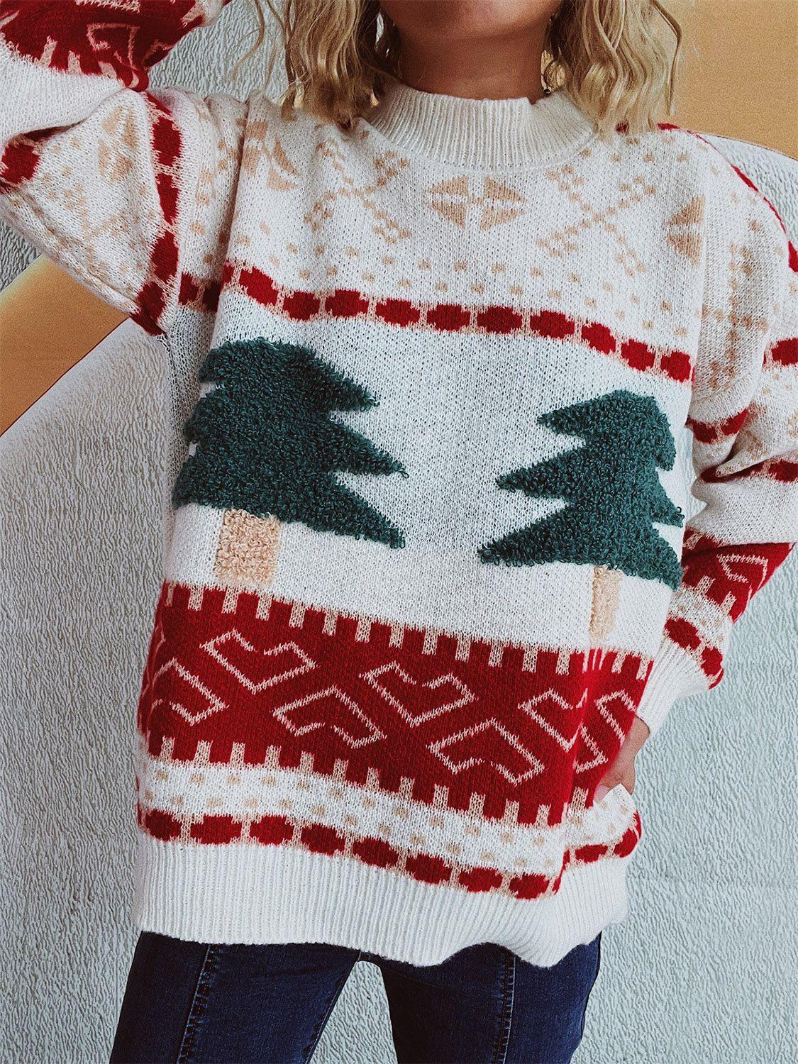 Christmas Tree Mock Neck Long Sleeve Sweater - Clothes For Her Online Store