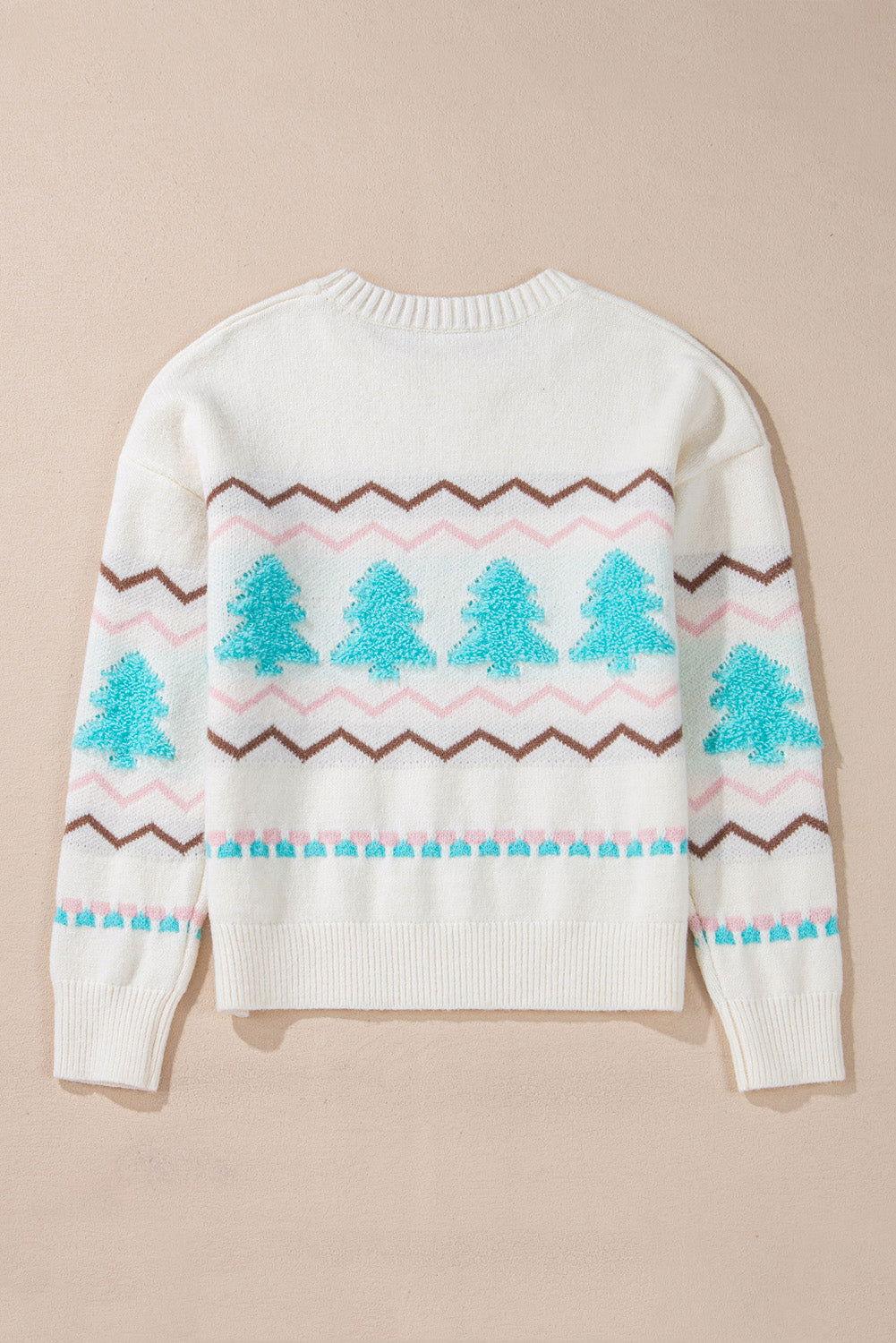 Christmas Tree Ribbed Hem Dropped Shoulder Sweater - Clothes For Her Online Store