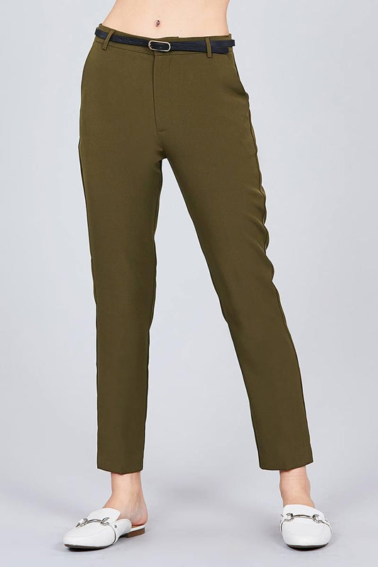 Classic Woven Pants W/belt - Clothes For Her Online Store
