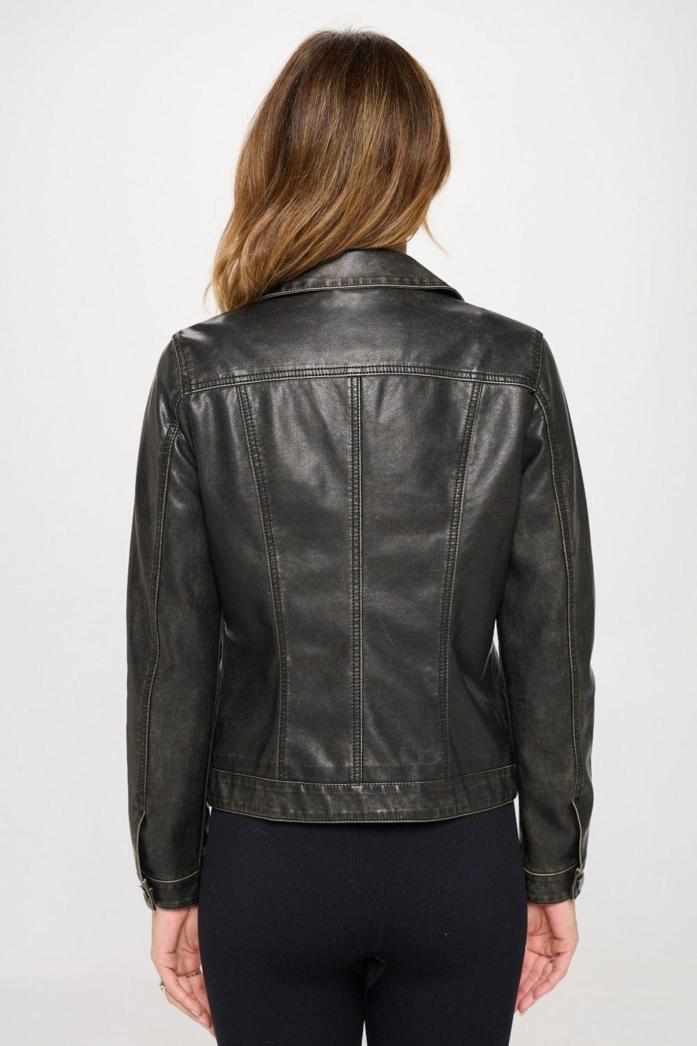 Coalition LA Button Down Cargo Vegan Leather Shacket - Clothes For Her Online Store