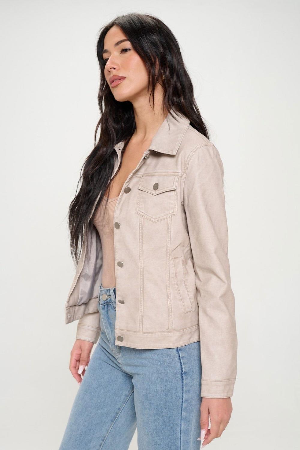 Coalition LA Button Down Cargo Vegan Leather Shacket - Clothes For Her Online Store