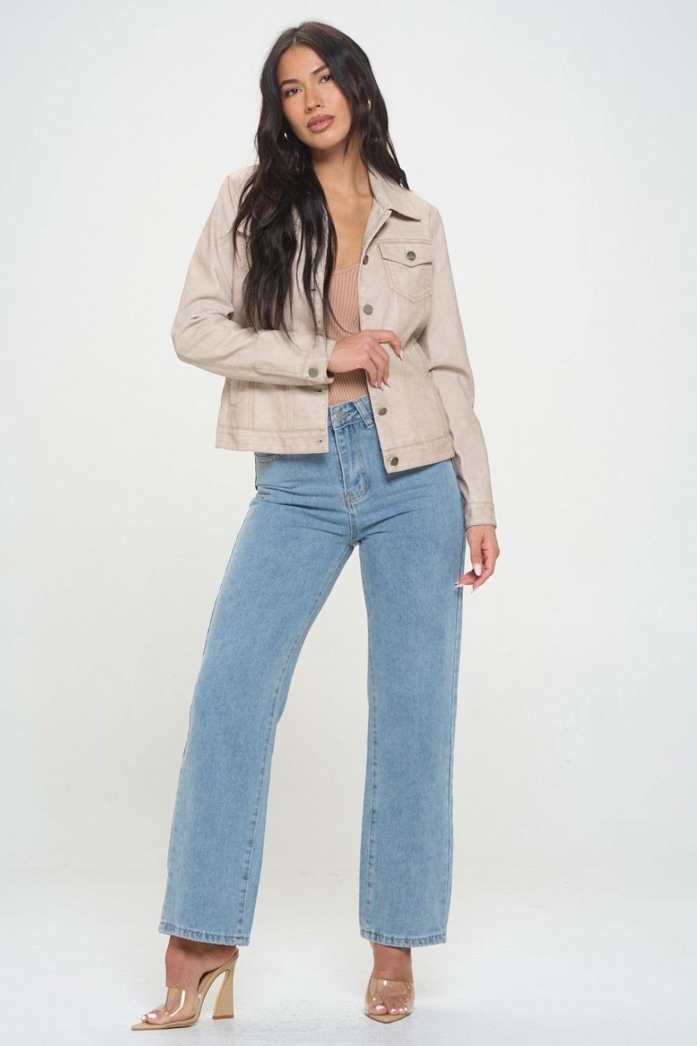 Coalition LA Button Down Cargo Vegan Leather Shacket - Clothes For Her Online Store