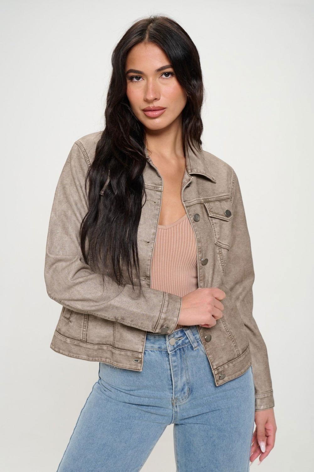 Coalition LA Button Down Cargo Vegan Leather Shacket - Clothes For Her Online Store