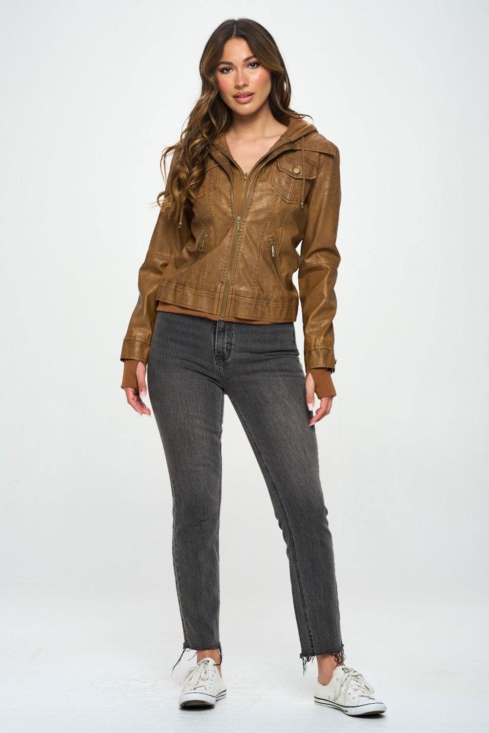 Coalition LA Double Zip Hooded Long Sleeve Jacket - Clothes For Her Online Store