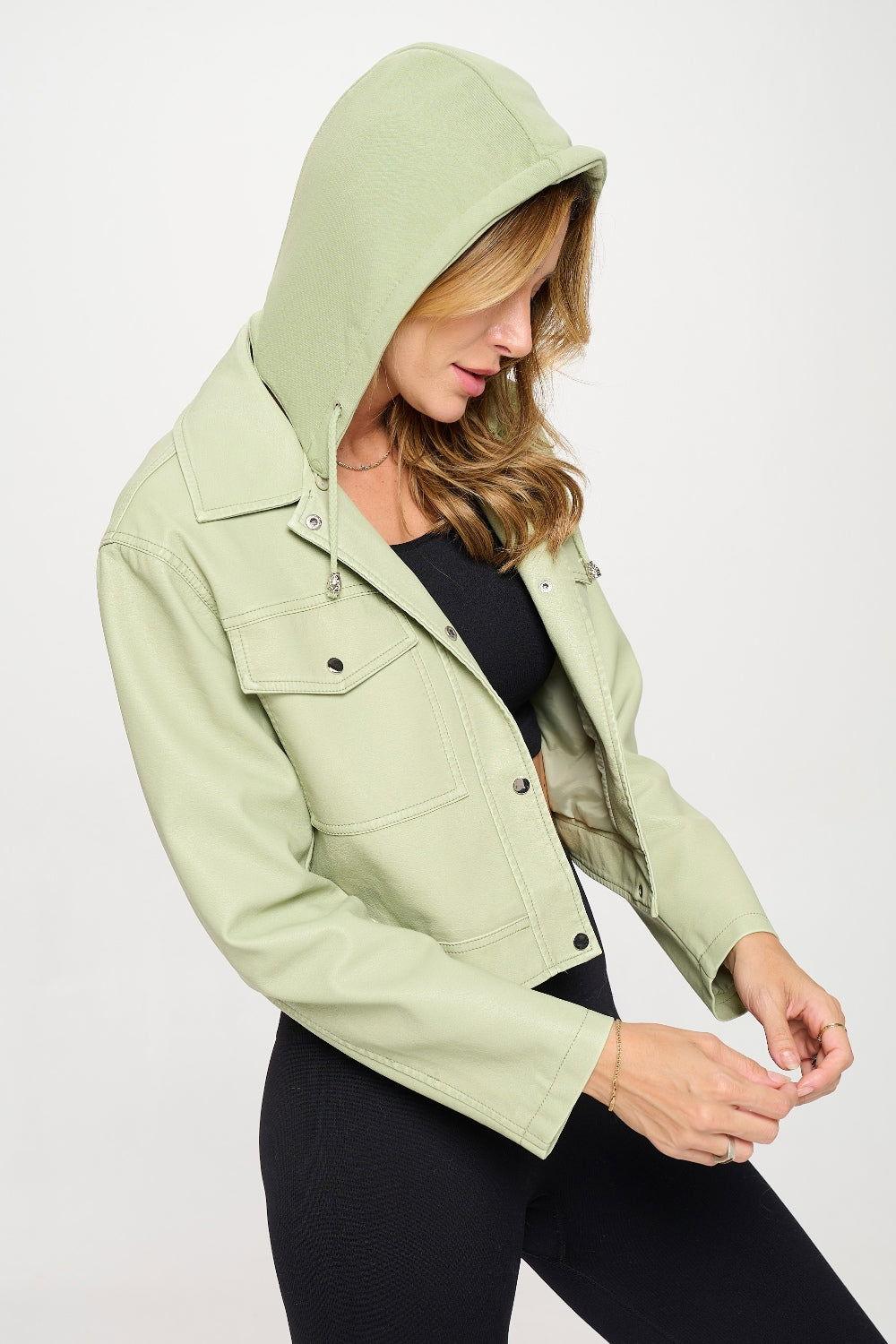 Coalition LA Snap Down Cropped Hooded Jacket - Clothes For Her Online Store