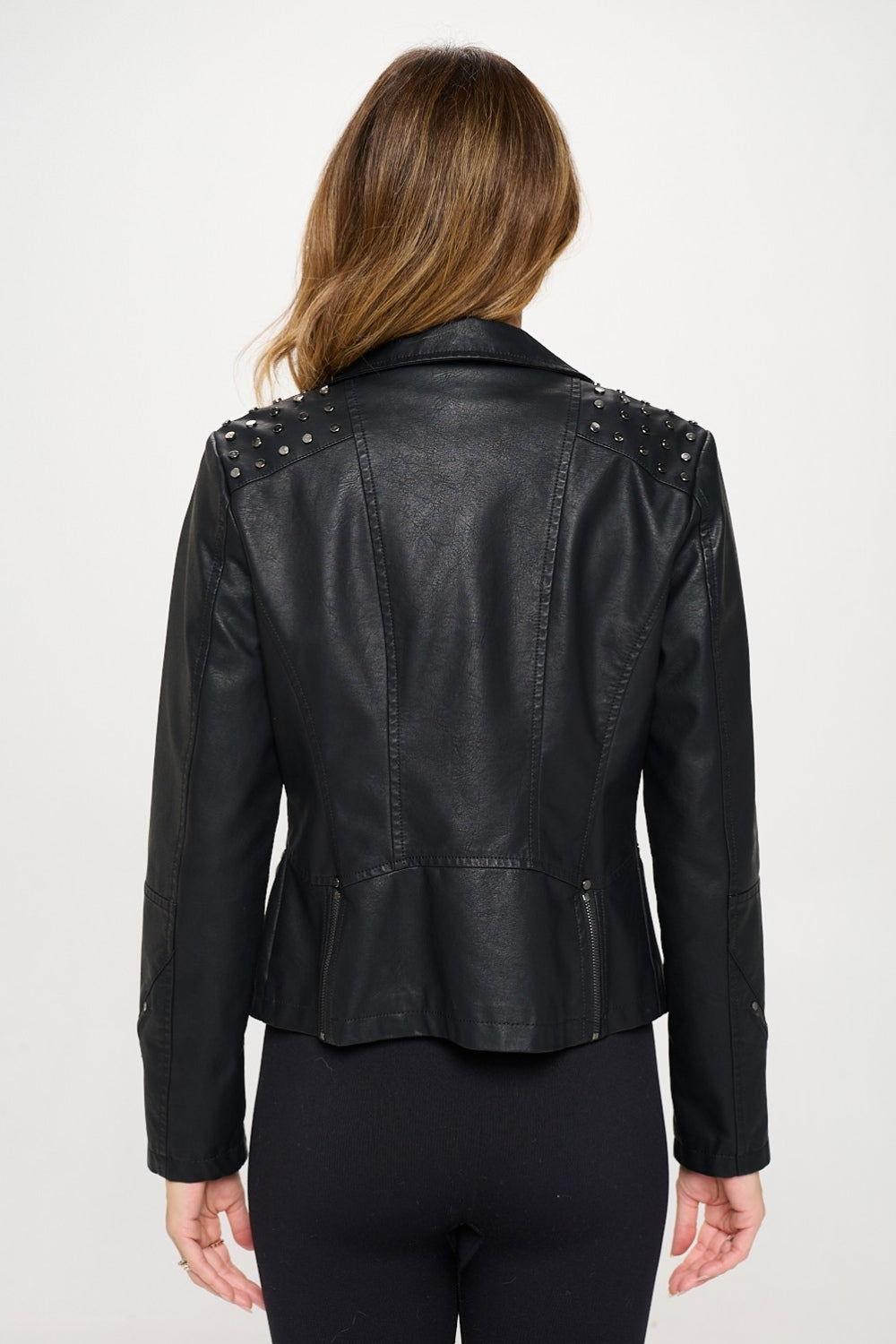 Coalition LA Studded Classic Moto Faux Leather Jacket - Clothes For Her Online Store
