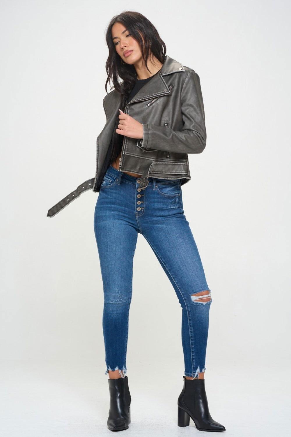 Coalition LA Zip Up Biker Jacket with Belt - Clothes For Her Online Store