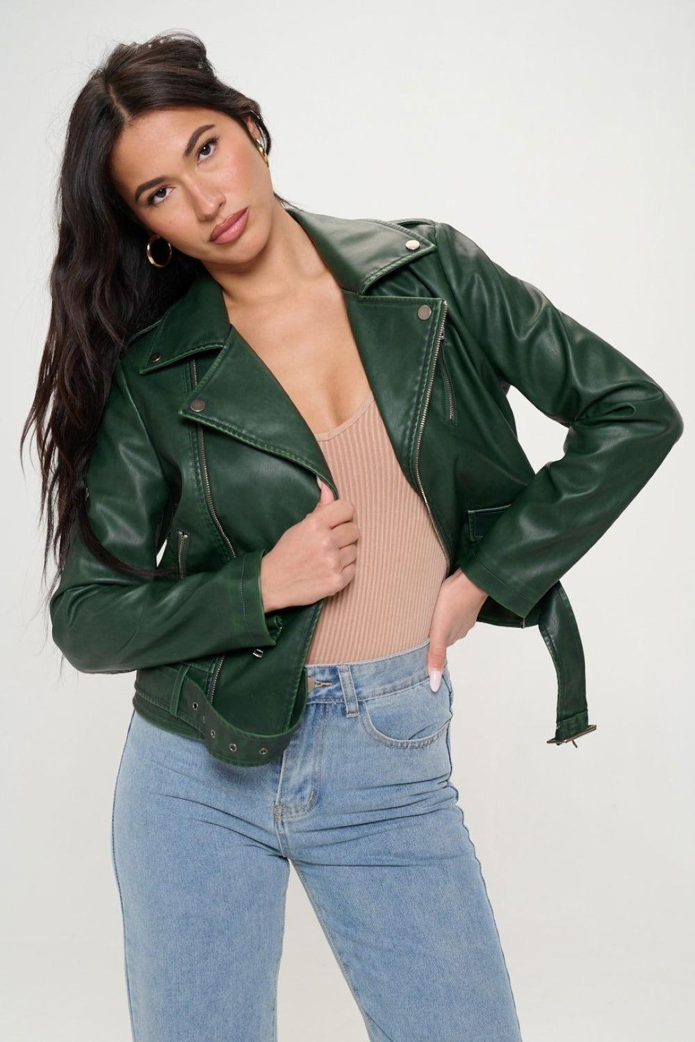 Coalition LA Zip Up Biker Jacket with Belt - Clothes For Her Online Store